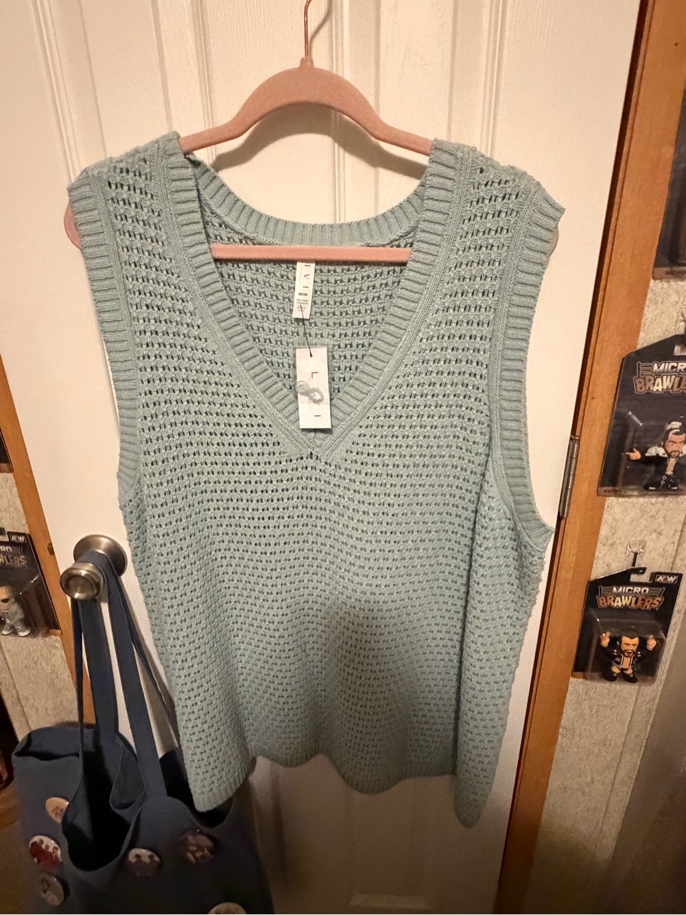 Lane Bryant Mint Green Open-Knit V-Neck Sweater size 26/28